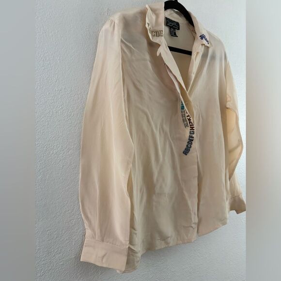 Suzelle Vintage 100% Silk Beige Embroidered button down blouse size 6 - Picture 5 of 8